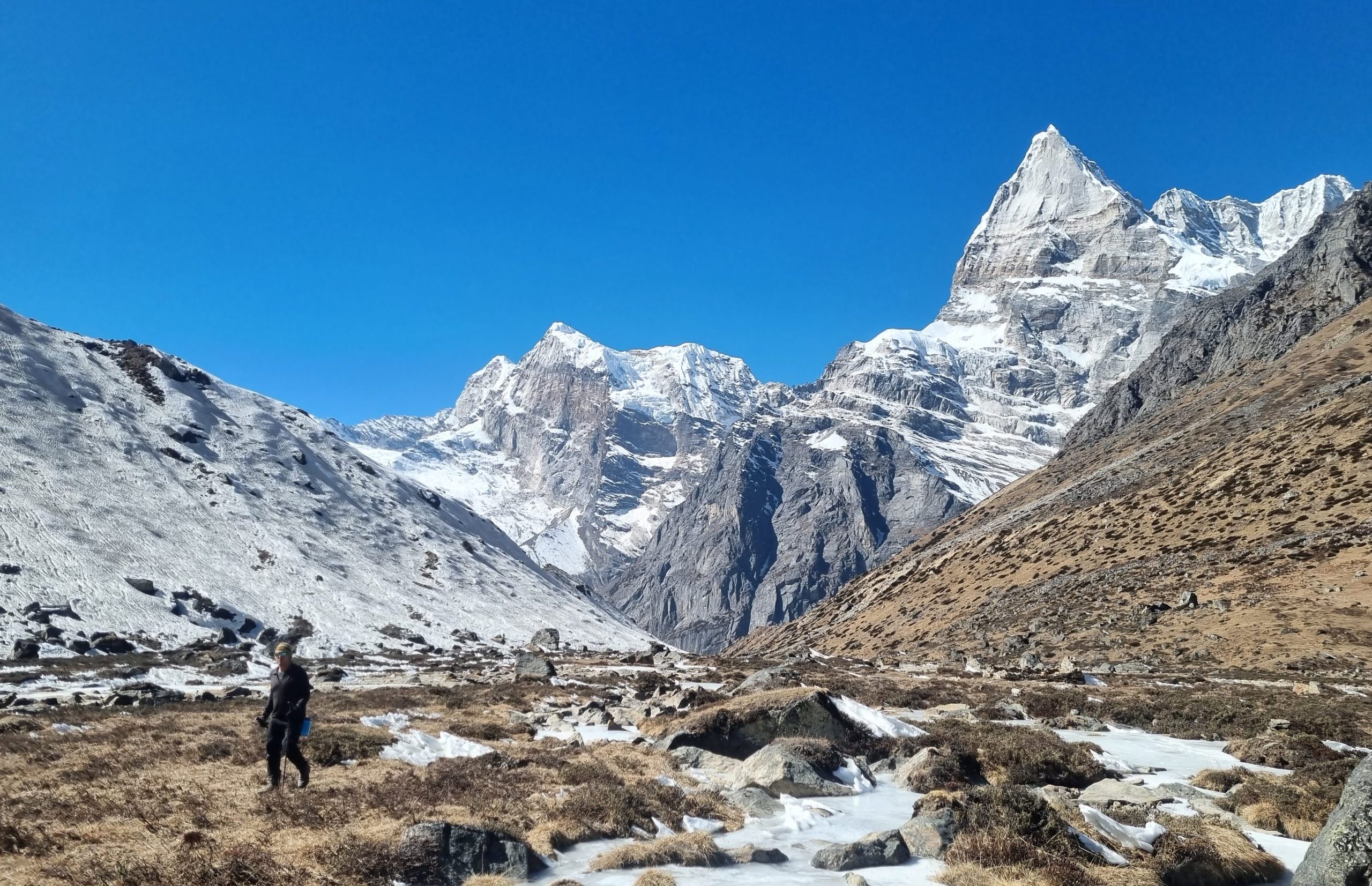 In the moraine trough between Tagnag and Khare, Mera Peak Expedition
